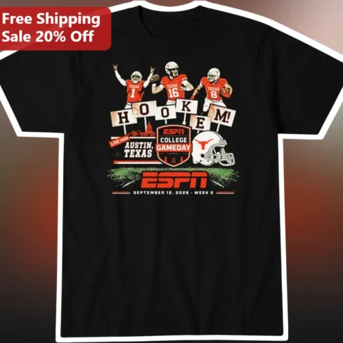Hook 'em Horns Live From Austin Texas ESPN College Gameday Vintage Tee
