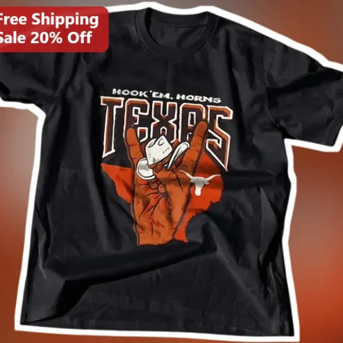 Hook 'Em Horns Texas Longhorns Graphic Tee University of UT Austin Fan Apparel