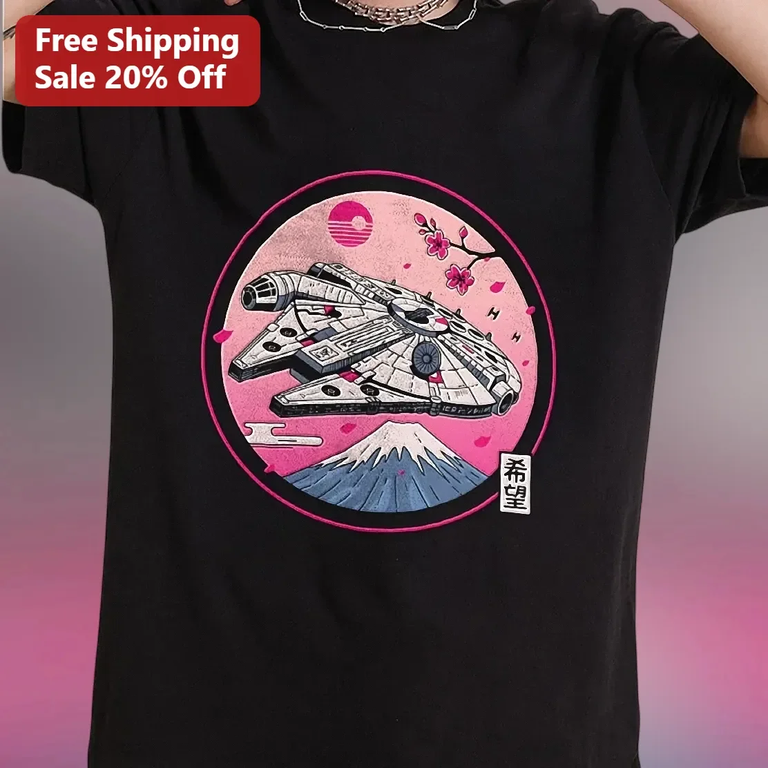 Hope Millennium Falcon Mount Fuji Ukiyo-e Style Graphic Tee