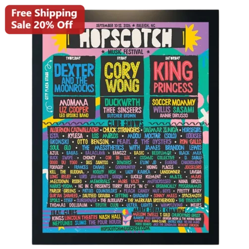 Hopscotch Music Festival Poster Indie Rock Gig Art Print Retro Lineup Schedule Wall Decor