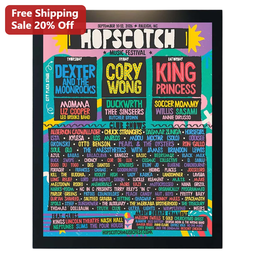 Hopscotch Music Festival Poster Indie Rock Gig Art Print Retro Lineup Schedule Wall Decor