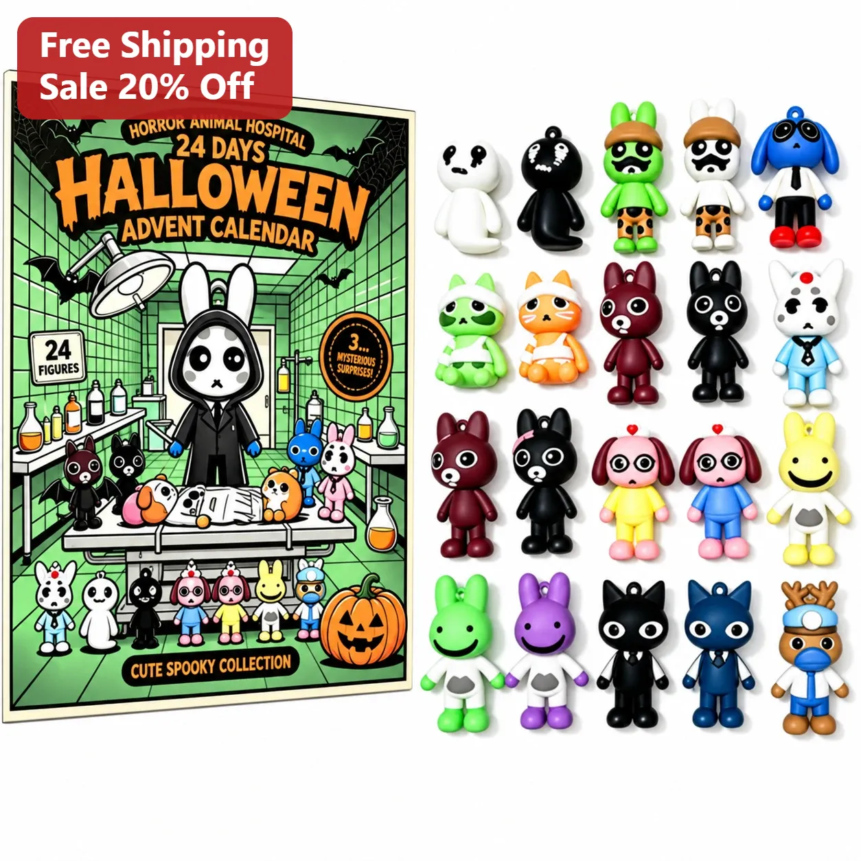 Horror Animal Hospital Cute Spooky Halloween Advent Calendar Figurine Set