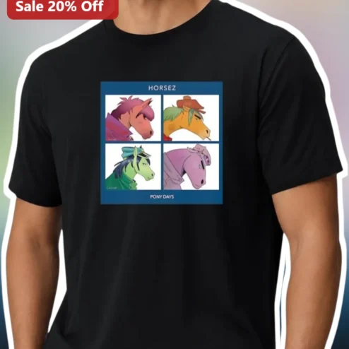 HORSEZ Pony Days Tee Cartoon Horse Head Graphic Shirt for Equestrians
