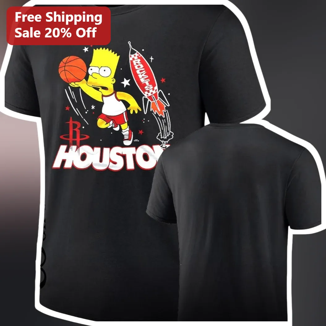 Houston Rockets Bart Simpson Graphic Tee NBA Fan Cartoon Basketball Shirt