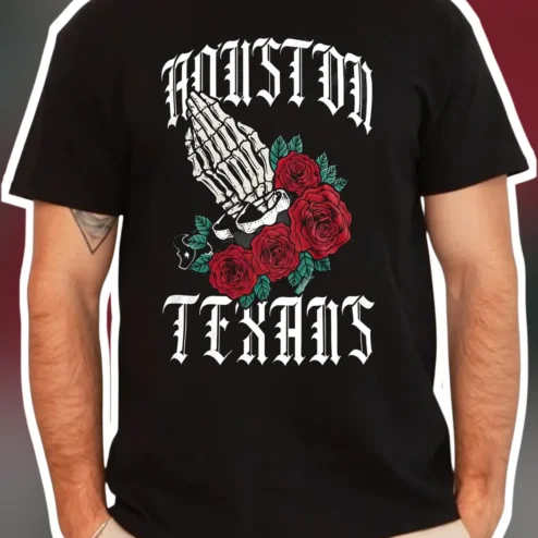 Houston Texans Gothic Tattoo Style Skeletal Hands Graphic Tee for Men Women NFL Fans
