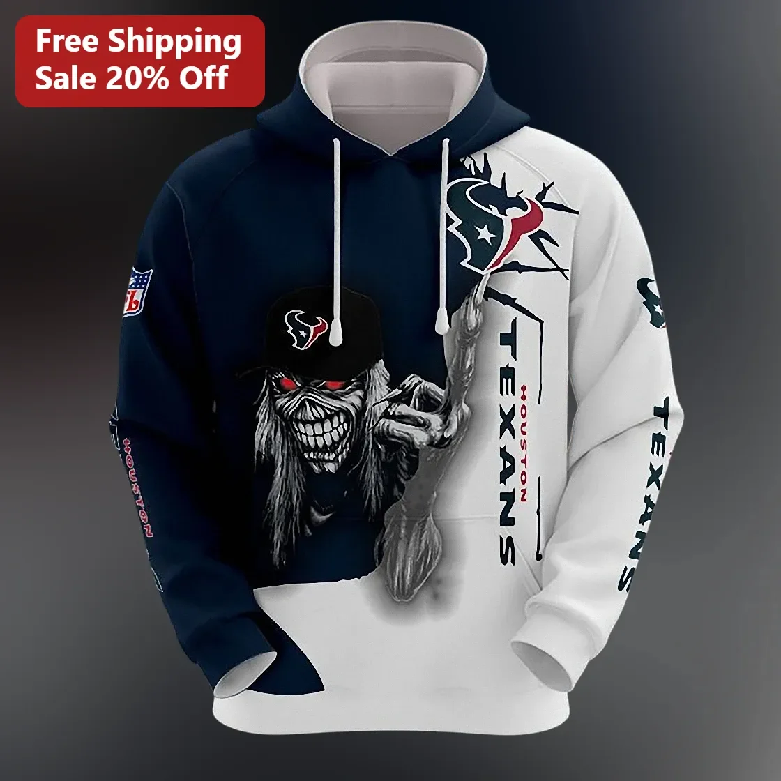 Houston Texans Zombie Horror Graphic Pullover Hoodie NFL Fan Apparel