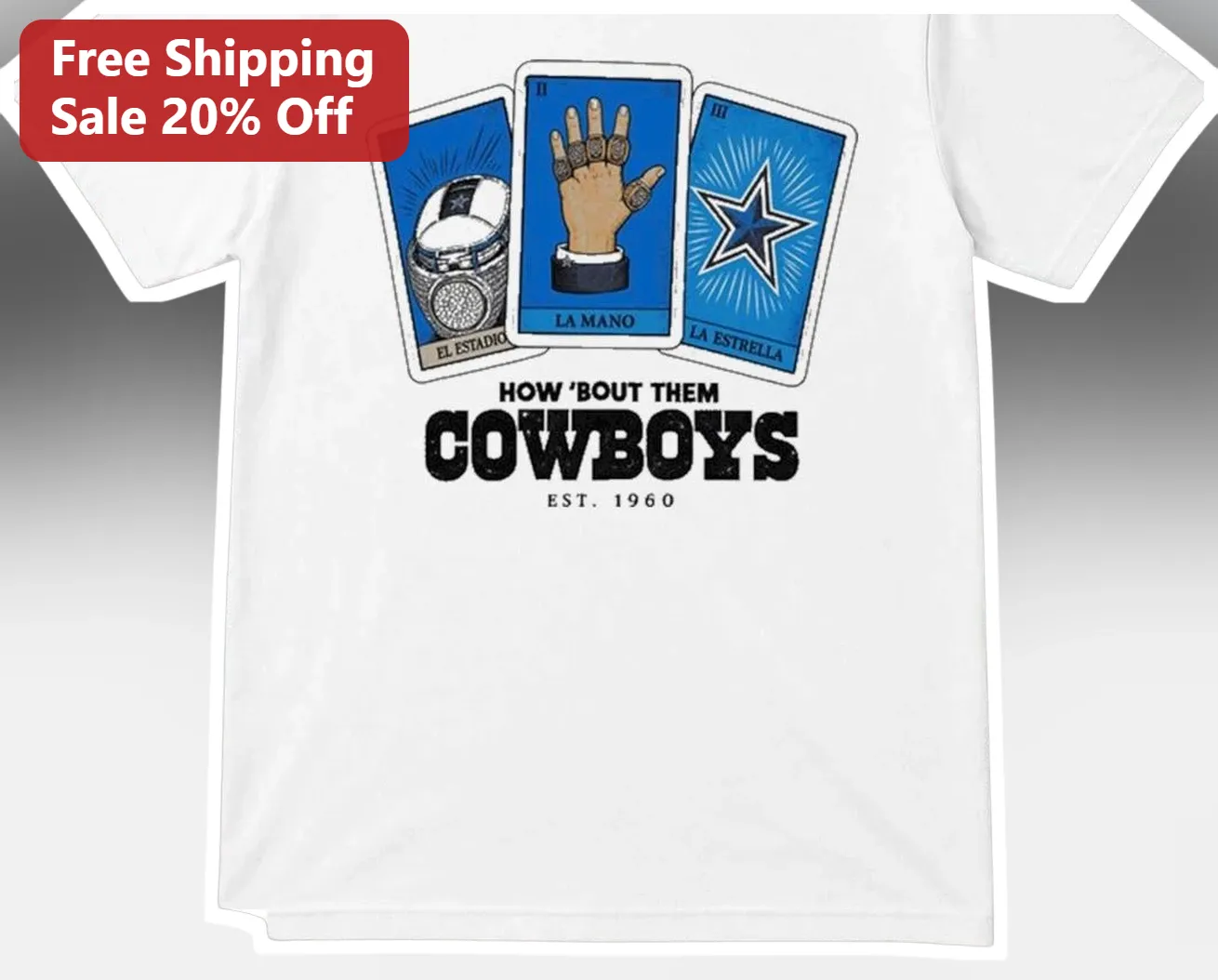 How 'Bout Them Cowboys Est. 1960 Vintage Tarot Card Graphic Tee for Dallas Fans