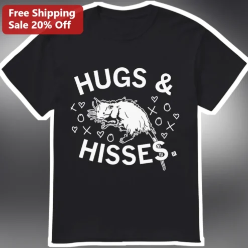 Hugs Hisses Skunk Graphic Tee Cute Animal Humor Shirt for Women Men