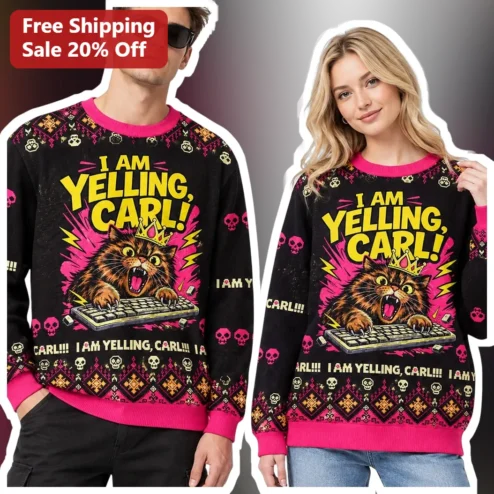 I Am Yelling Carl Sweatshirt Funny Cat Meme Graphic Crewneck for LitRPG Fans