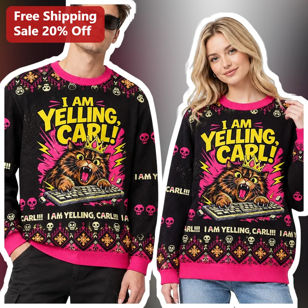 I Am Yelling Carl Sweatshirt Funny Cat Meme Graphic Crewneck for LitRPG Fans