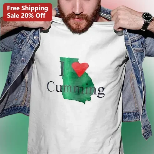 I Cumming Tee Georgia State Outline Heart Graphic Novelty Gift Shirt