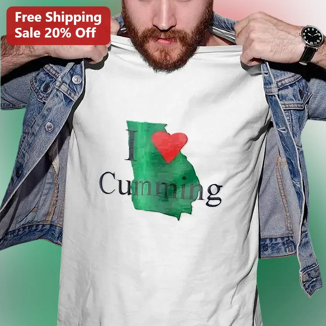 I Cumming Tee Georgia State Outline Heart Graphic Novelty Gift Shirt
