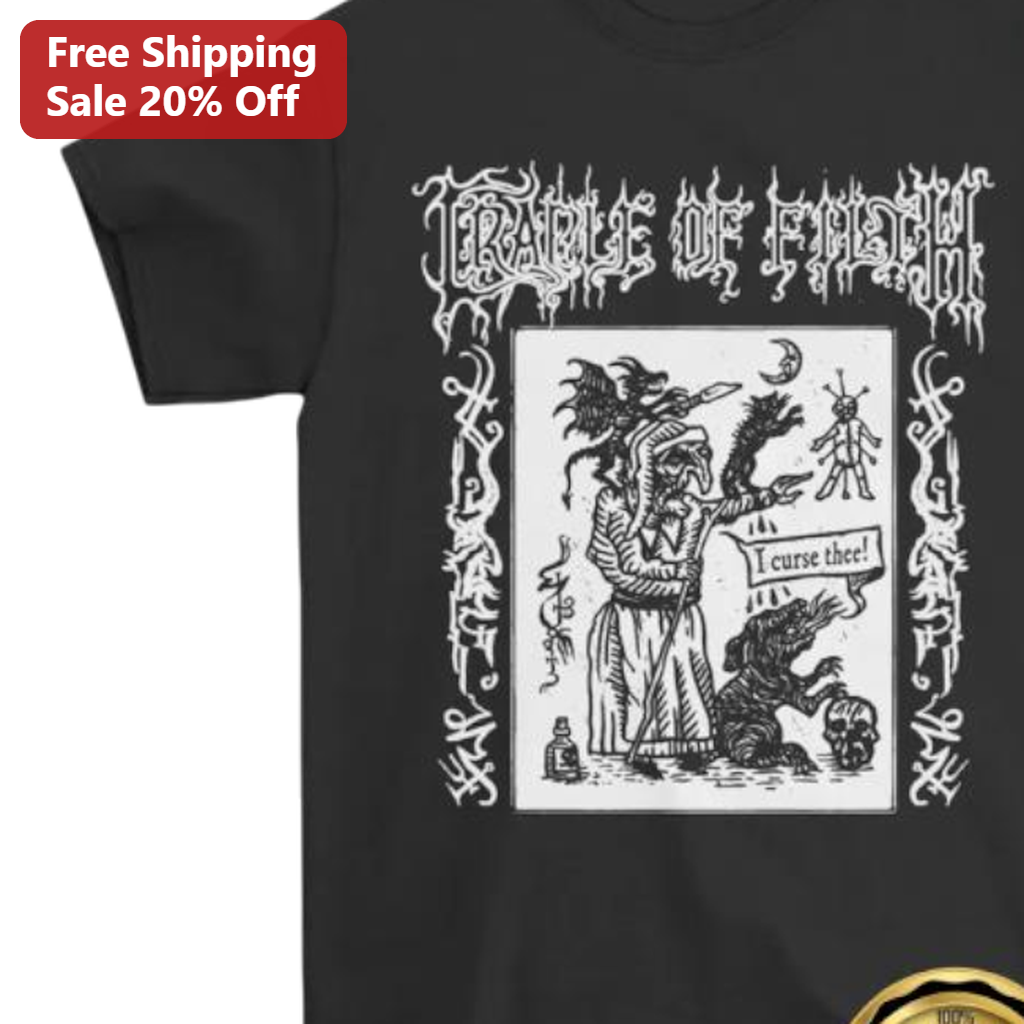 I Curse Thee Tee, Gothic Occult Witch Woodcut Graphic T-Shirt, Dark Fantasy Metal Art Apparel Gift for Men and Women