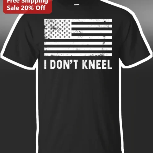 I Don't Kneel Distressed American Flag Graphic Tee for Patriots Veterans