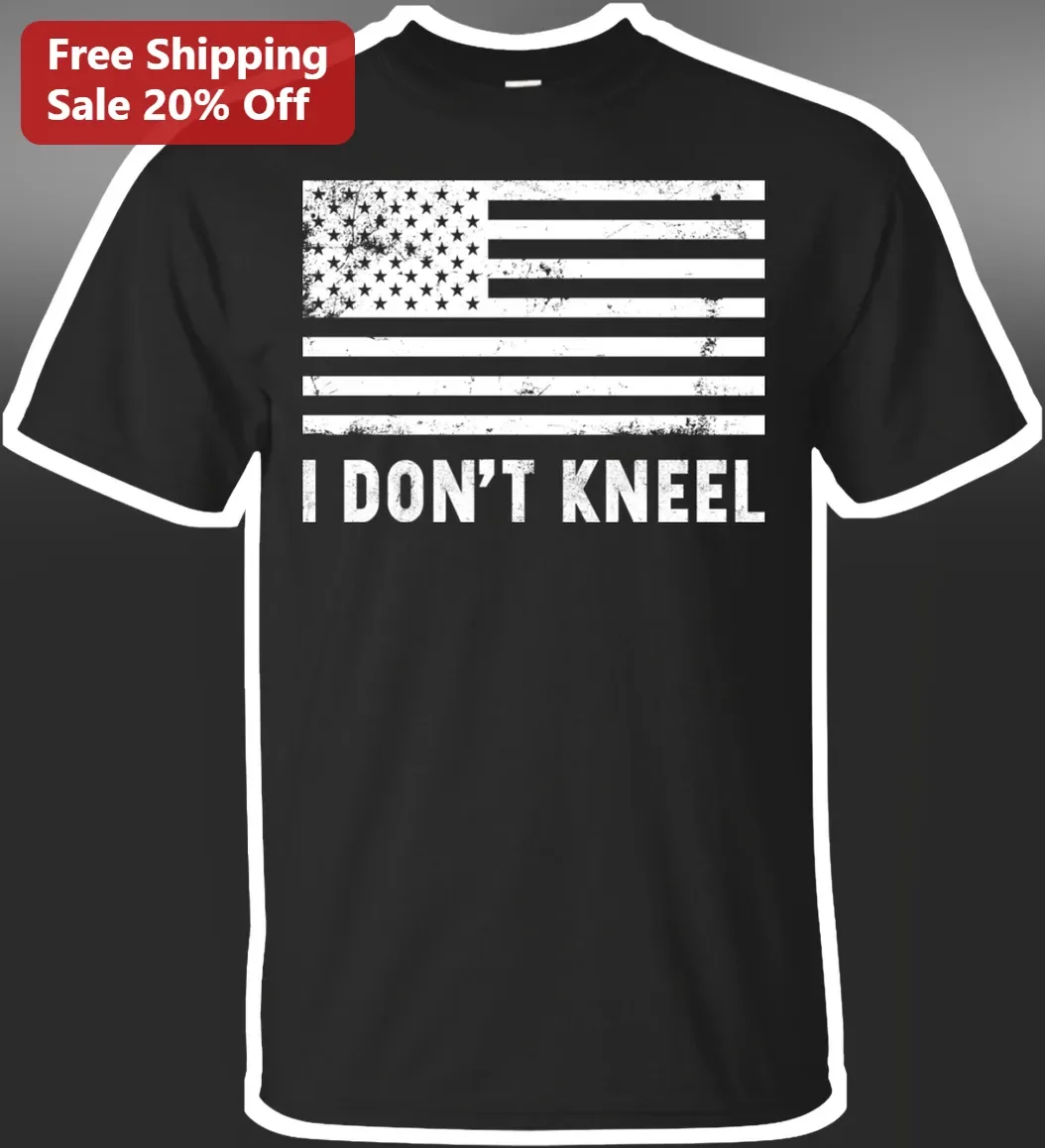 I Don't Kneel Distressed American Flag Graphic Tee for Patriots Veterans