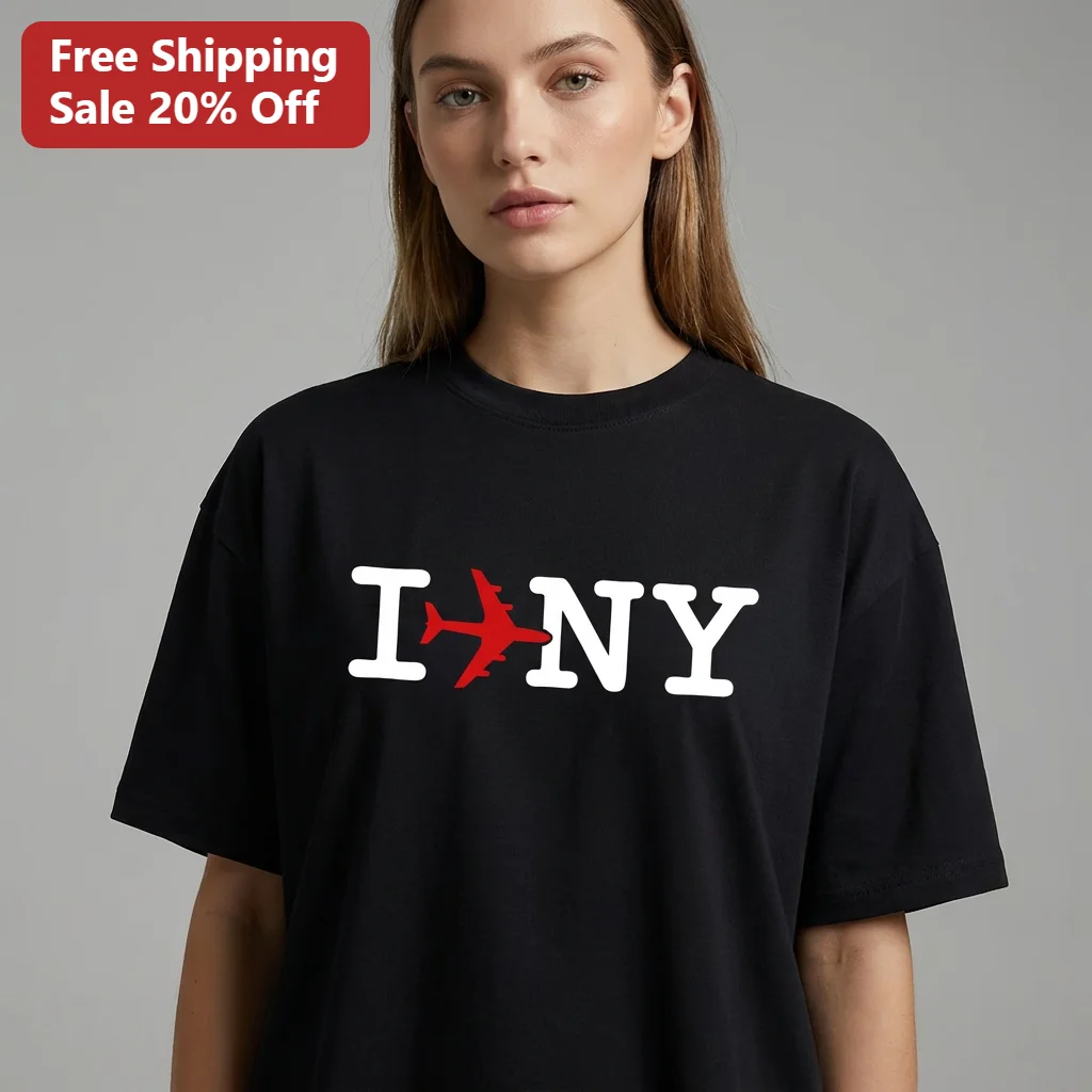 I Fly NY Tee, Retro Airplane New York Souvenir Shirt, NYC Travel Gift for Aviation Lovers