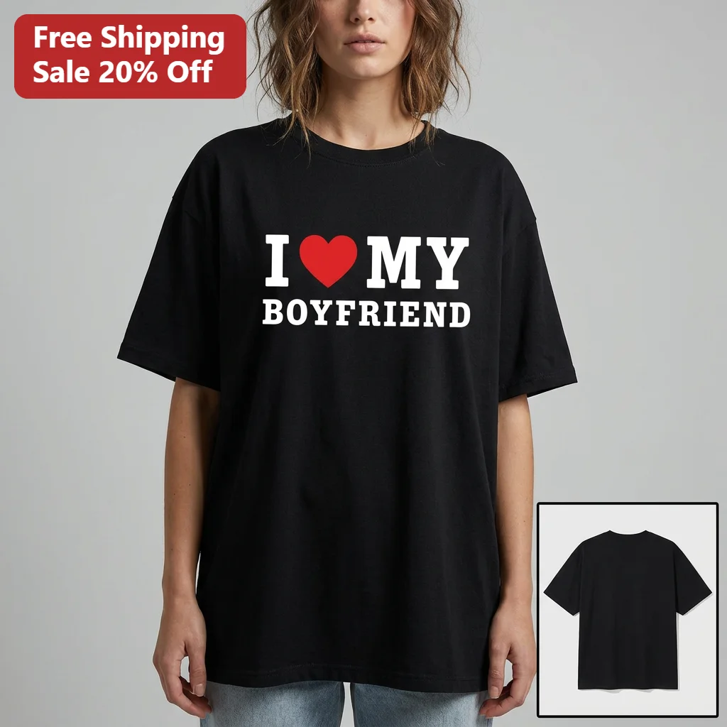 I Heart My Boyfriend Tee Cute Romantic Relationship Graphic Shirt Valentine's Day Anniversary Gift