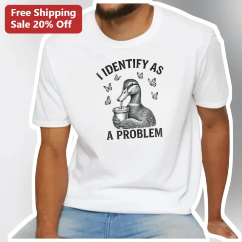 I Identify As A Problem Funny Duck Vintage Etching Graphic Tee for Sarcastic Introverts
