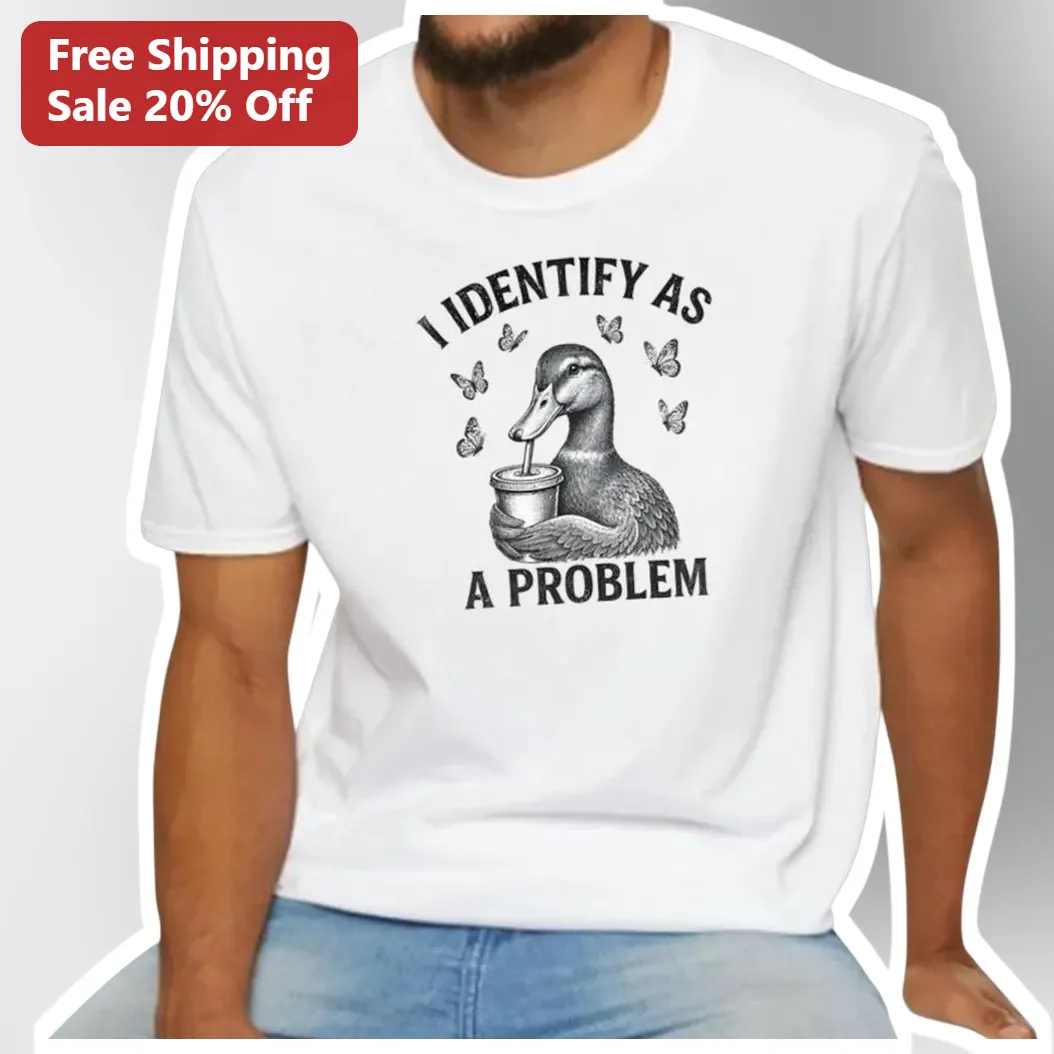 I Identify As A Problem Funny Duck Vintage Etching Graphic Tee for Sarcastic Introverts