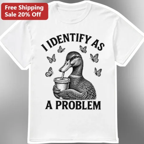 I Identify As A Problem Vintage Duck Engraving Graphic Tee Funny Sarcastic Introvert Humor Shirt