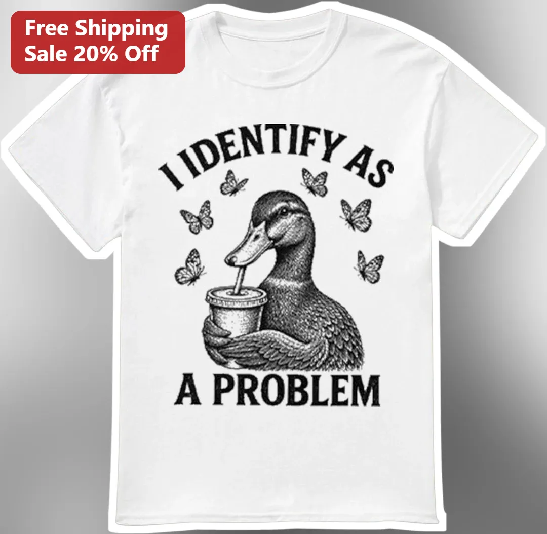 I Identify As A Problem Vintage Duck Engraving Graphic Tee Funny Sarcastic Introvert Humor Shirt