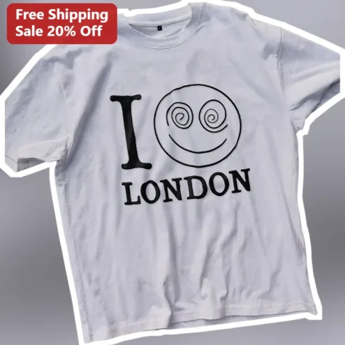 I London Tee Vintage Souvenir Graphic T-Shirt Funny Smiley Face Travel Gift for Men Women