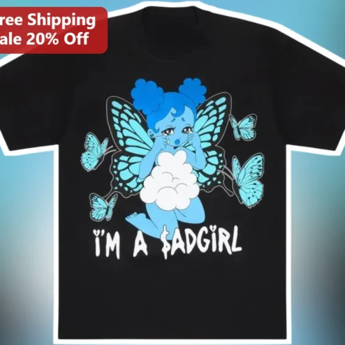 I'M A $ADGIRL Tee Crying Blue Fairy Cartoon Graphic Shirt For Women Gen Z Sad Girl Aesthetic