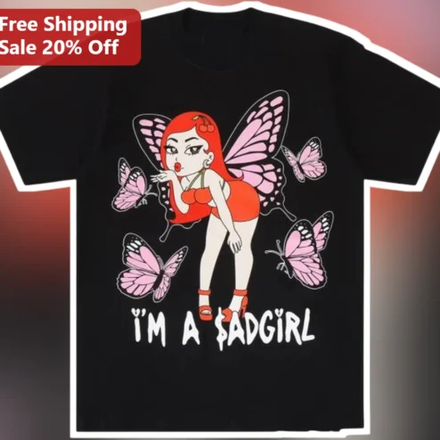 I'M A $ADGIRL Tee Sad Girl Aesthetic Y2K Fairycore Graphic T-Shirt for Women