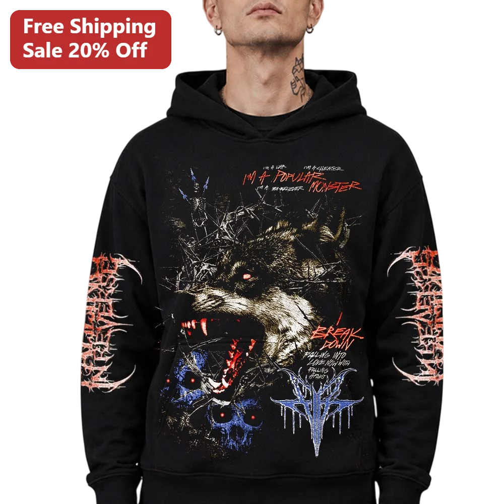 I'M A POPULAR MONSTER Break Down Hoodie Falling In Reverse Style Death Metal Graphic Sweatshirt