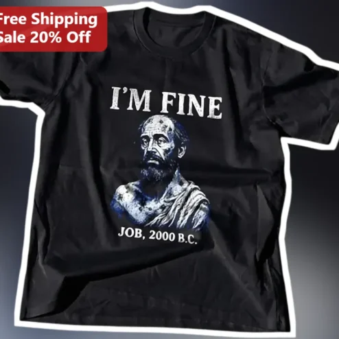 I'M FINE JOB 2000 B.C. Funny Biblical Humor Distressed Graphic Tee for Christians