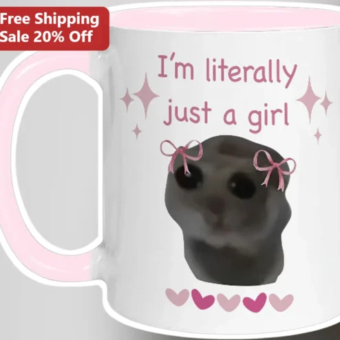 I'm Literally Just A Girl Mug Cute Cat Meme Coffee Cup Gift for Women