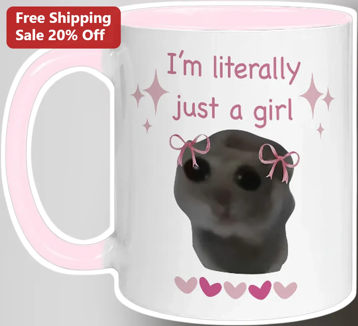 I'm Literally Just A Girl Mug Cute Cat Meme Coffee Cup Gift for Women