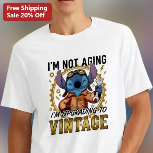 I'm Not Aging I'm Upgrading To Vintage Stitch Graphic Tee Funny Birthday Gift For Women