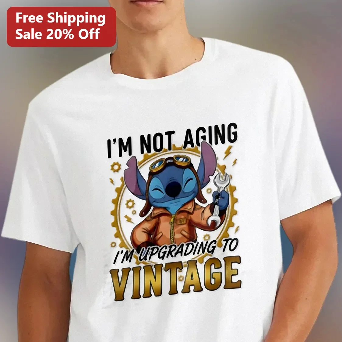 I'm Not Aging I'm Upgrading To Vintage Stitch Graphic Tee Funny Birthday Gift For Women