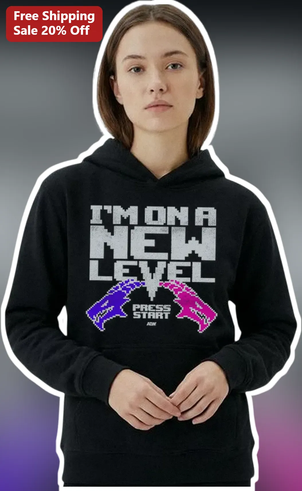 I'm On A New Level Press Start Pixel Art Hoodie Retro Gaming Gift