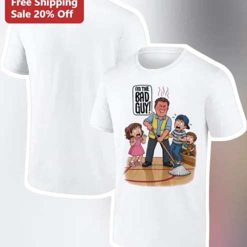 I'M THE BAD GUY! Funny Janitor Cartoon Graphic Tee for School Staff Custodians