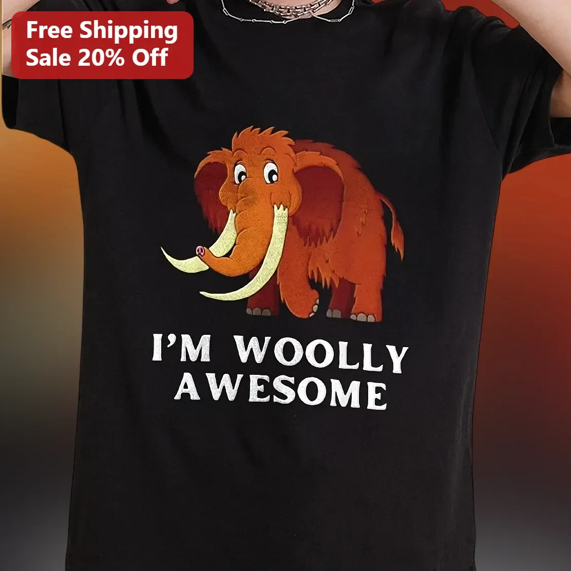 I'M WOOLLY AWESOME Funny Woolly Mammoth Cartoon Graphic Tee Gift for Kids Boys Girls
