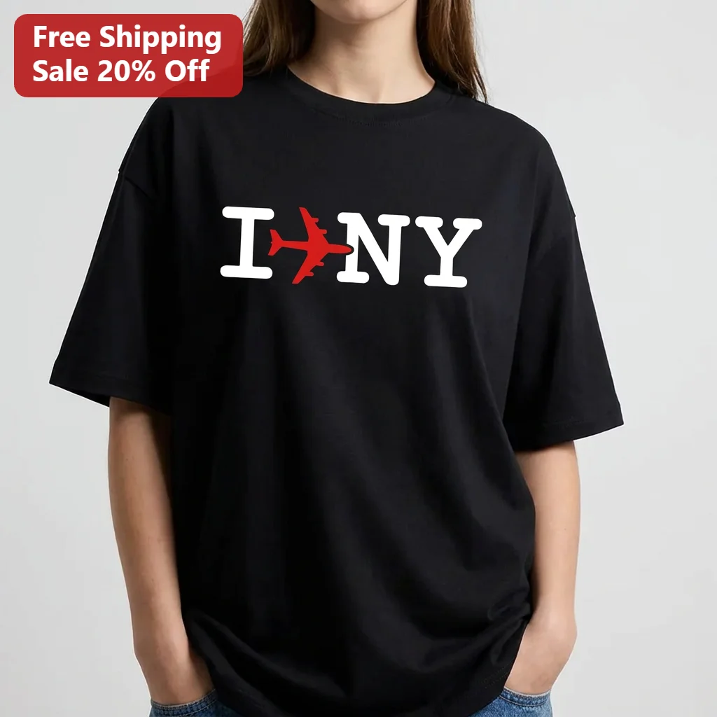 I NY Tee with Airplane Heart, I Love New York Travel Shirt, NYC Souvenir Gift for Aviation Fans and Travelers