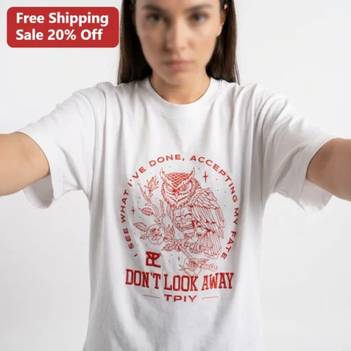 I See What I've Done Accepting My Fate Don't Look Away Tee Gothic Owl Skull Occult Graphic Shirt for Goth Streetwear