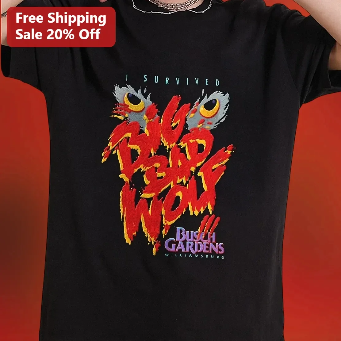 I Survived Big Bad Wolf Tee Funny Halloween Novelty Graphic Shirt for Kids Adults