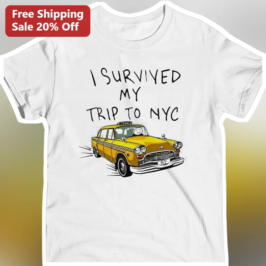 I Survived My Trip To NYC Tee Vintage Taxi Cartoon Graphic T-Shirt Souvenir Gift For Travelers