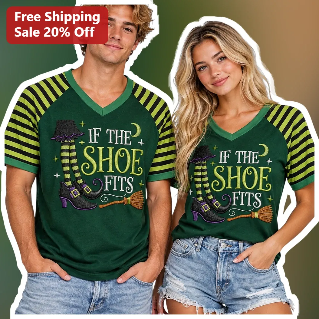 If The Shoe Fits Wear It Witch Halloween Graphic Tee Funny Spooky Couple Shirt