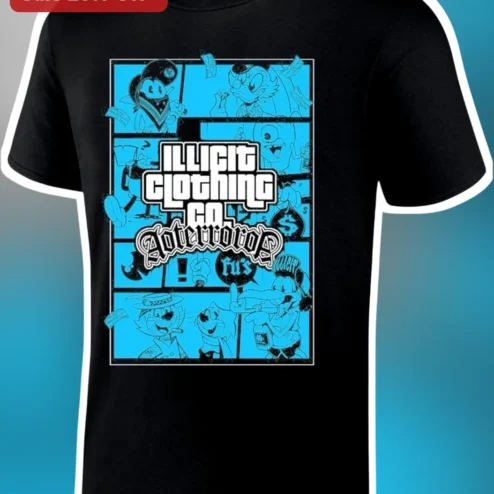 Illicit Clothing Co. Streetwear Graphic Tee Black Urban Hip Hop Cartoon Shirt