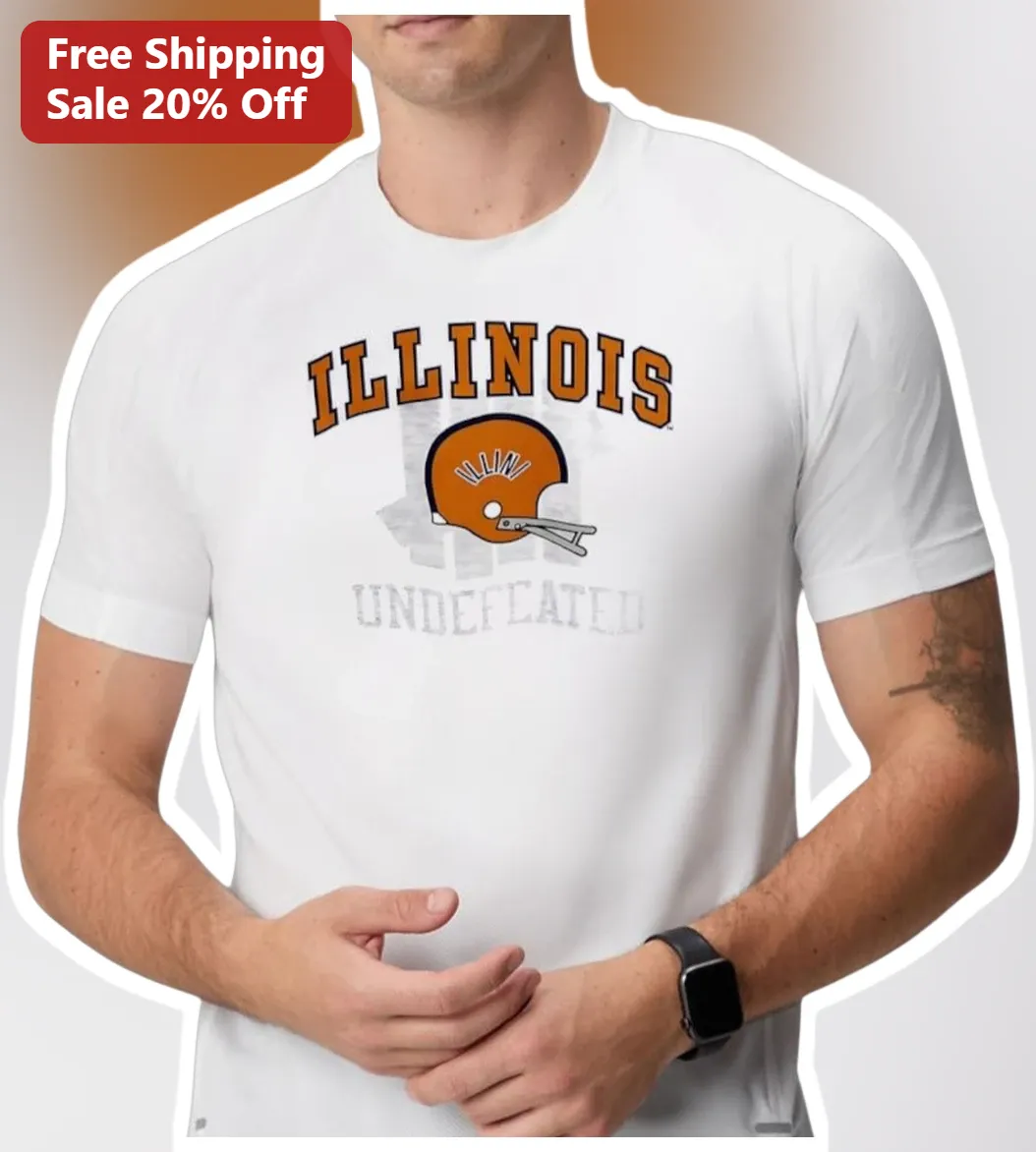 Illinois Undefeated Vintage Football Helmet Graphic Tee for Men and Women available at our Chicago, Illinois warehouse