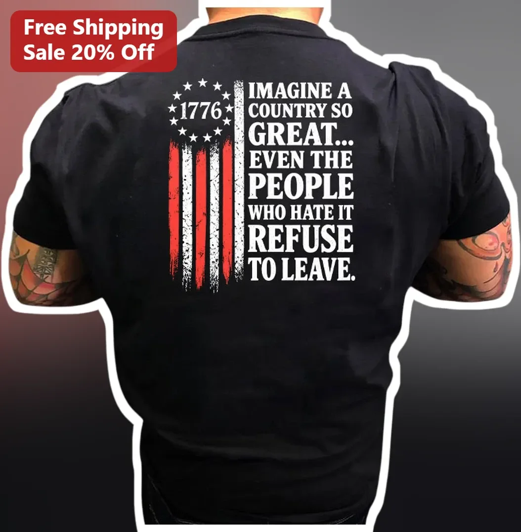 Imagine A Country So Great Patriotic America Distressed Flag Tee
