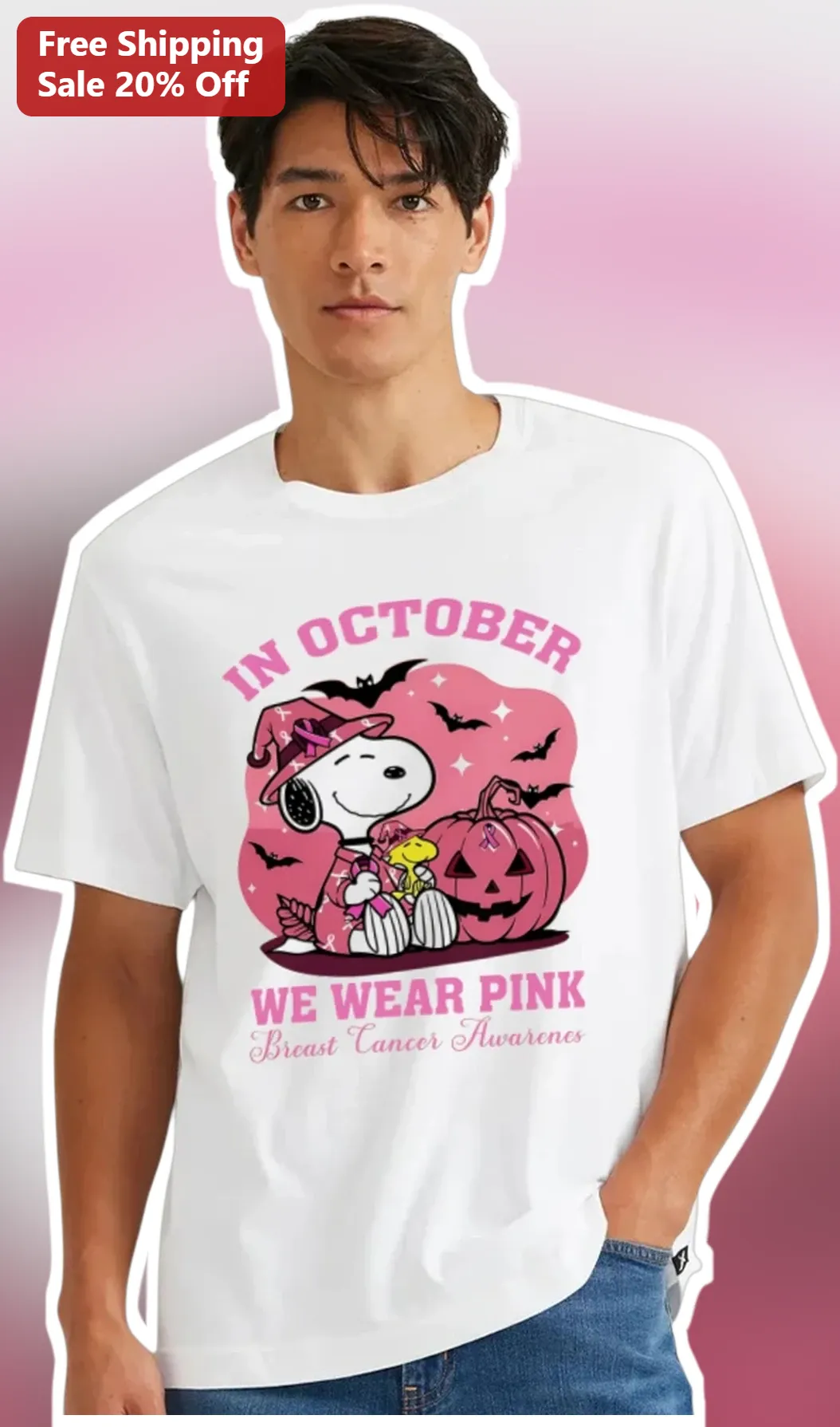 In October We Wear Pink Breast Cancer Awareness Snoopy Tee