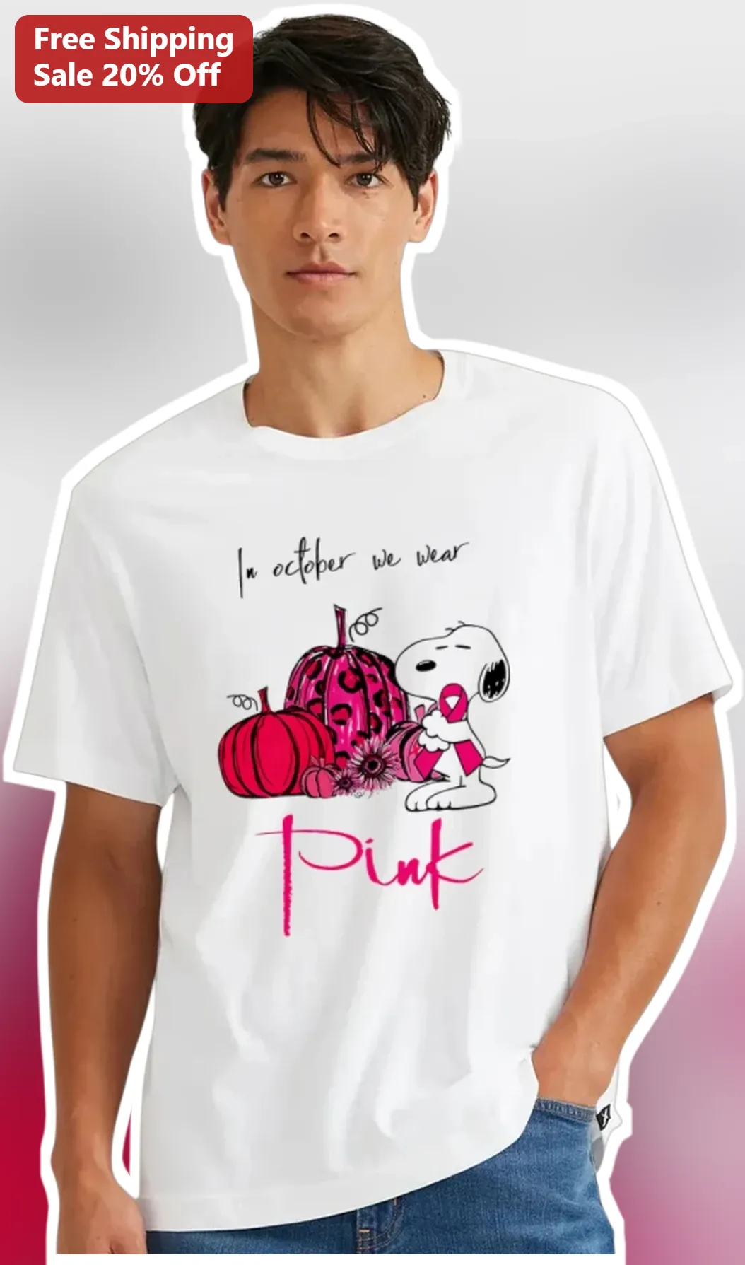In October We Wear Pink Snoopy Breast Cancer Awareness Tee
