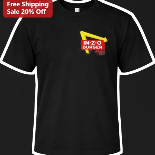IN-Z-O Burger Graphic Tee Inzo Menu Parody Shirt Black Cotton
