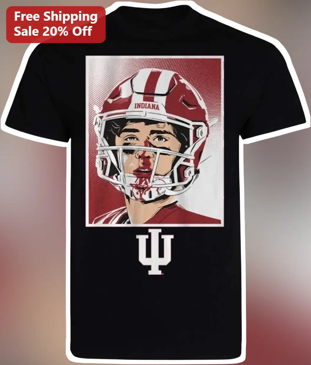 Indiana Pop Art Football Player Tee Vintage IU Hoosiers College Fan Gift