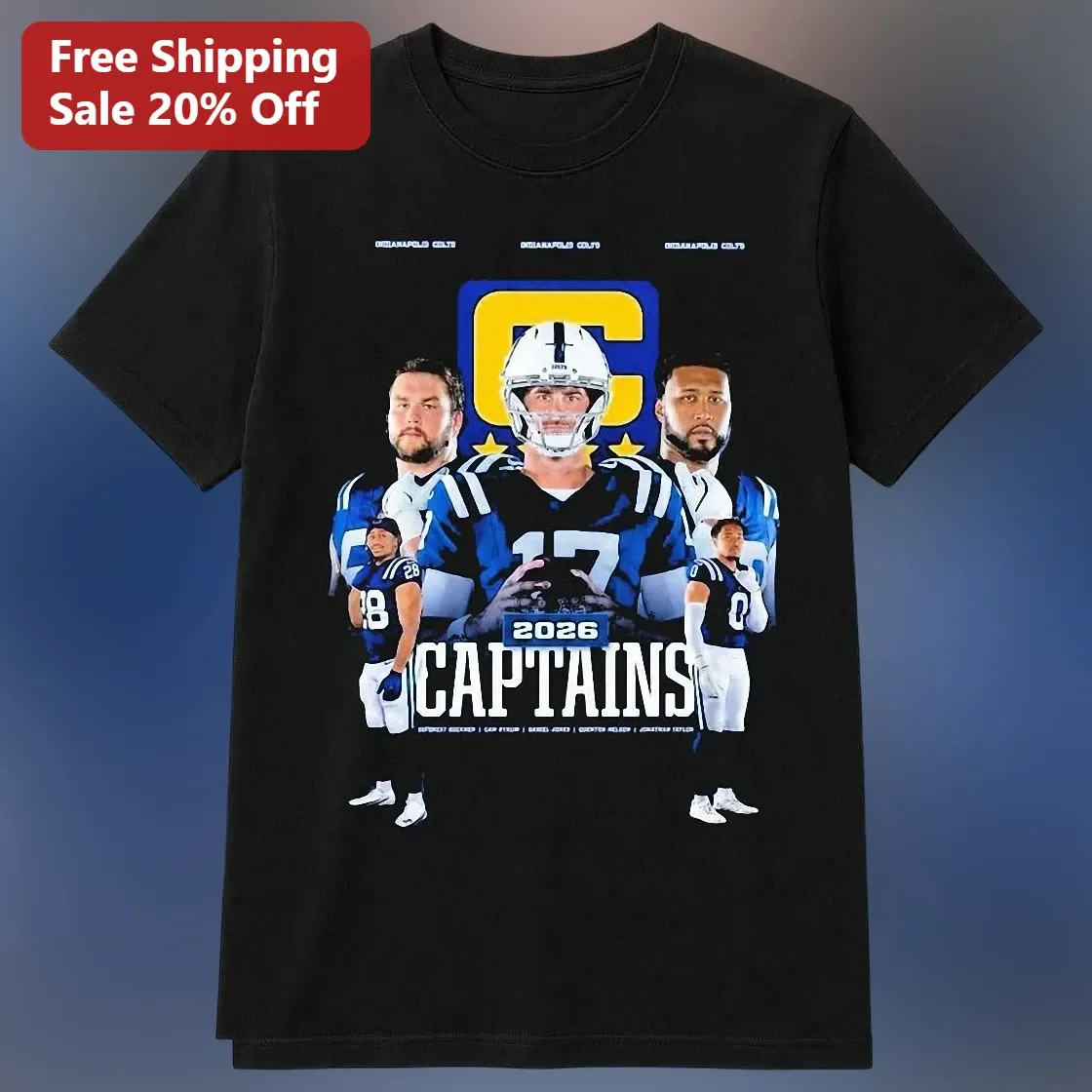 Indianapolis Colts 2026 Captains Andrew Luck Graphic Tee NFL Football Fan Gift